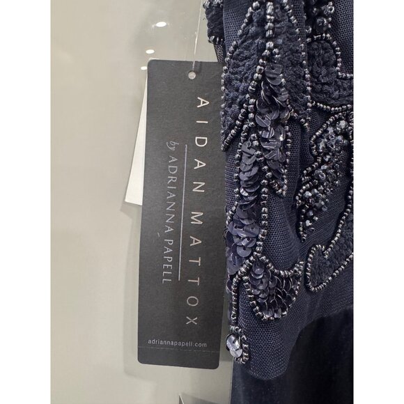 Aidan Mattox By Adrianna Papell Navy Beaded Sleeveless Cocktail Dress Size 12 - Picture 3 of 7